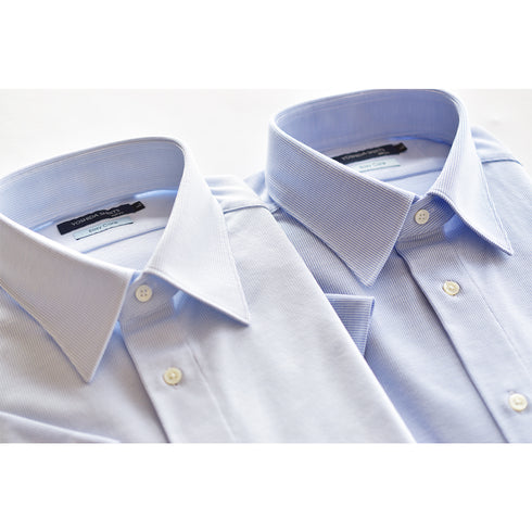 【日本製】 ワイシャツ メンズ ビジネス 半袖 形態安定 ノンアイロン 綿100% ピケストライプ イージーフォーマルシャツ ブルー(SHKN25-101-bl)